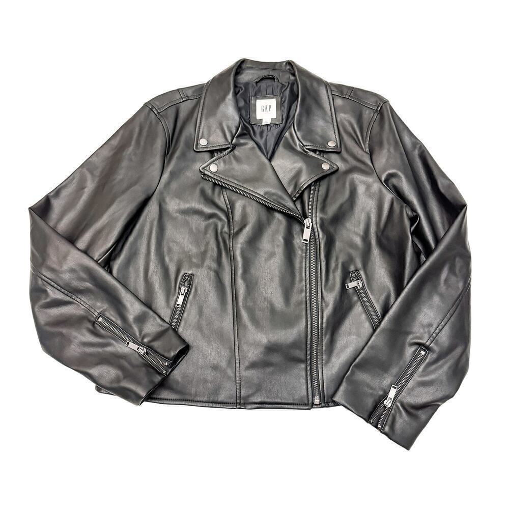 GAP Black Faux Leather Motorcycle Jacket Size XL